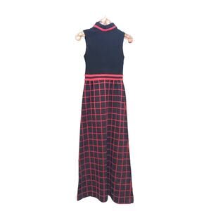 Ruth Norman Gay Gibson Windowpane Plaid Vintage Maxi Dress Red Black ILGWU 60s